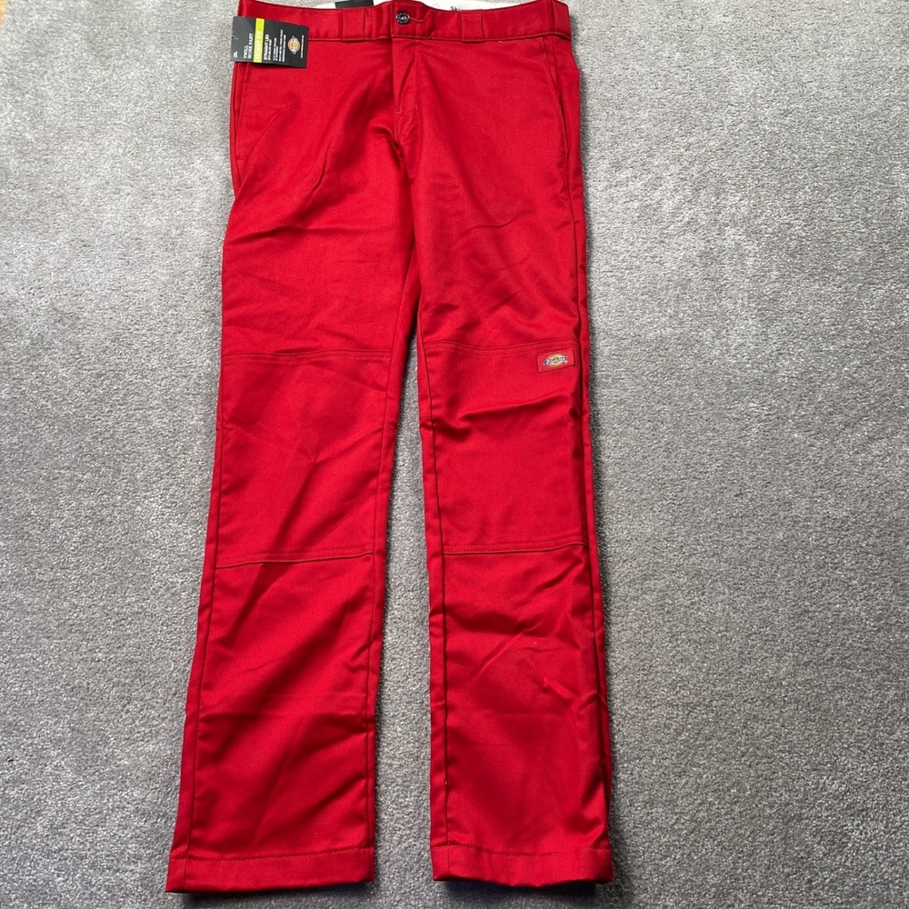 Dickies Twill Work Pants Mens 32x32 Red Skinny Straight Double Knee DWP8110ER